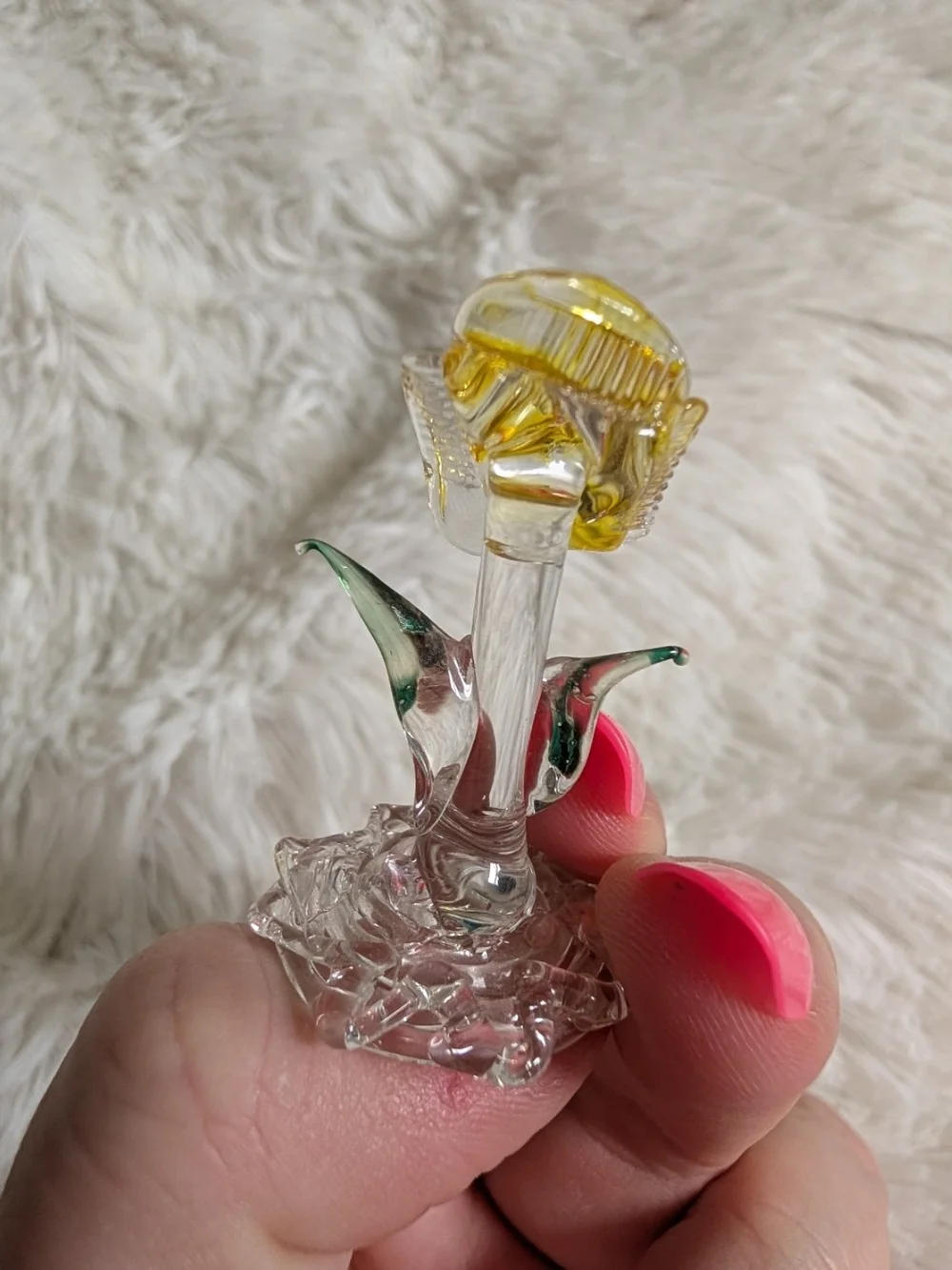 Vintage Tiny Handmade Yellow Glass Rose Figurine Knick Knack Sculpture